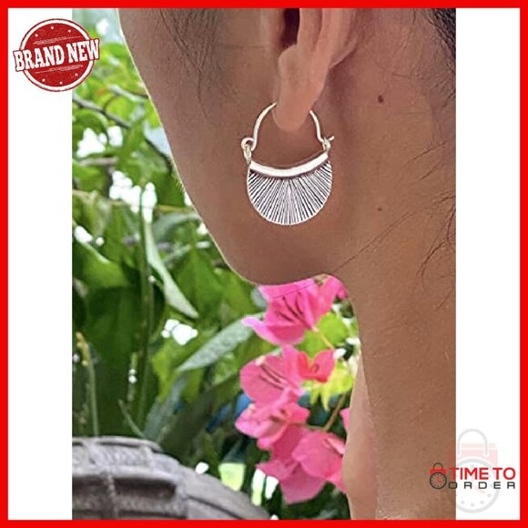 Chunky Sterling Silver Hoop Earrings: Crescent Moon Design  Sterling Silver Crescent Hoop Earrings 7/8\